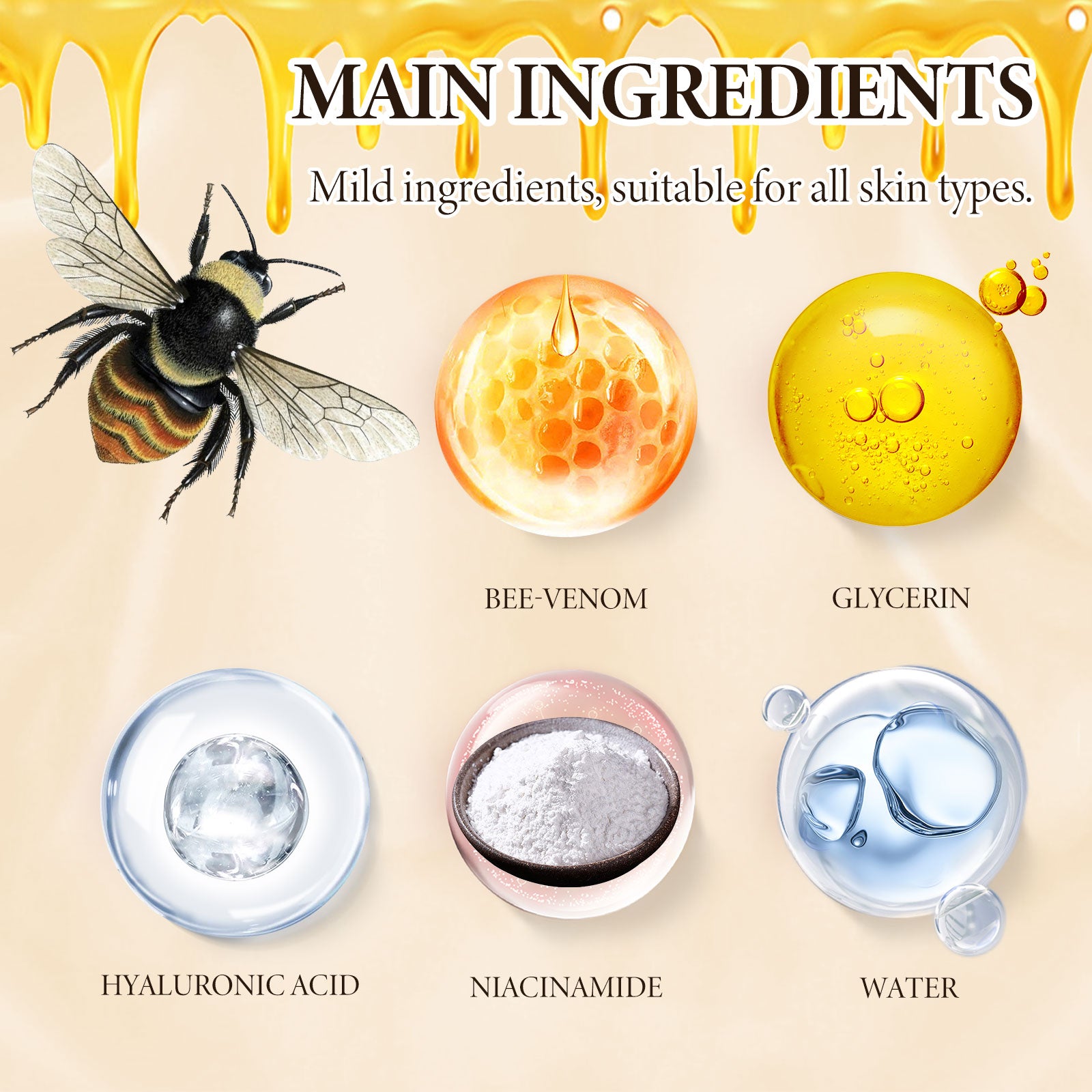 Bee-Venom Face Cream, Fade Fine Neck Lines Around The Eyes Moist Firming Skin Filling Water Anti Aging