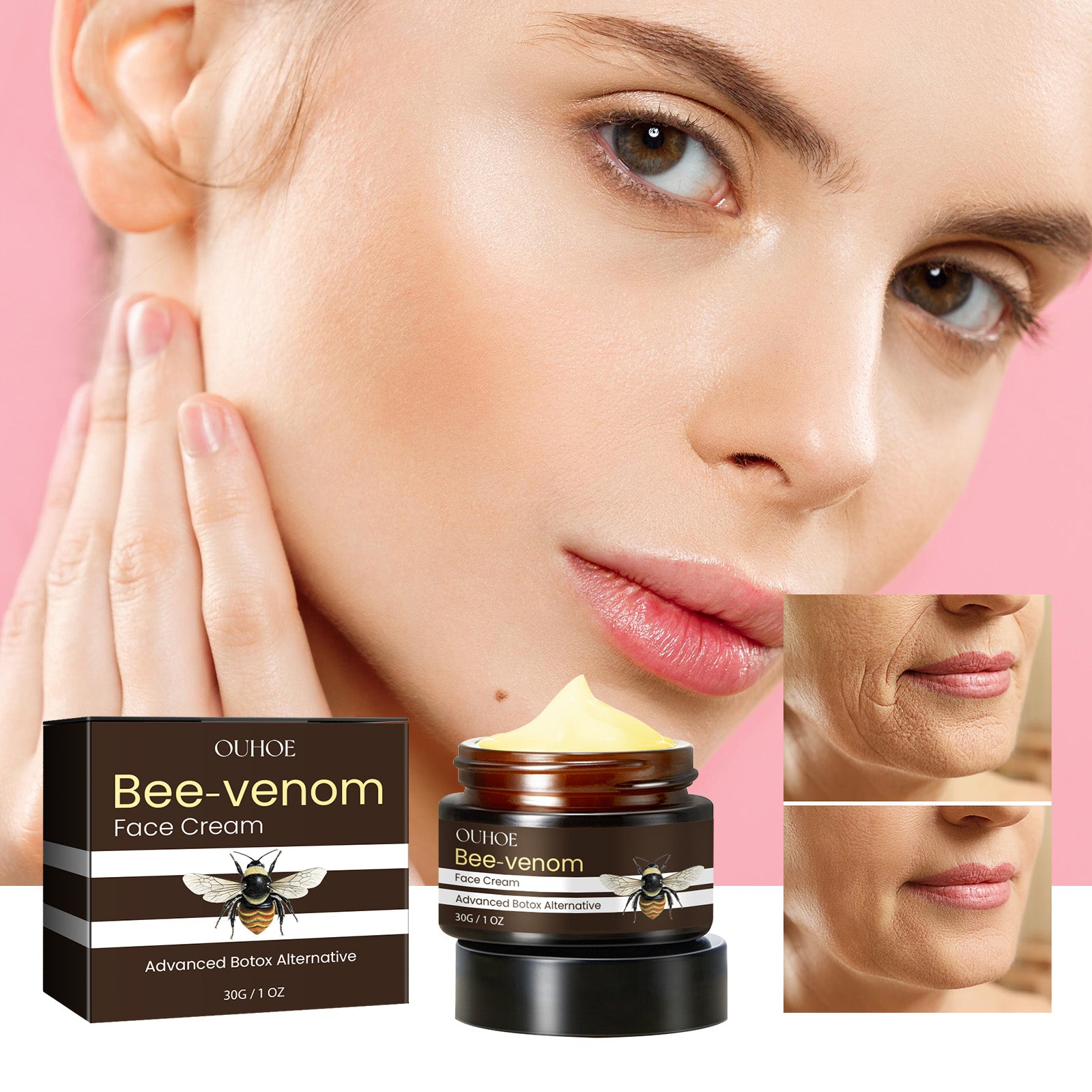 OUHOE Bee-Venom Face Cream, Fade Fine Neck Lines Around The Eyes Moist Firming Skin Filling Water Anti Aging
