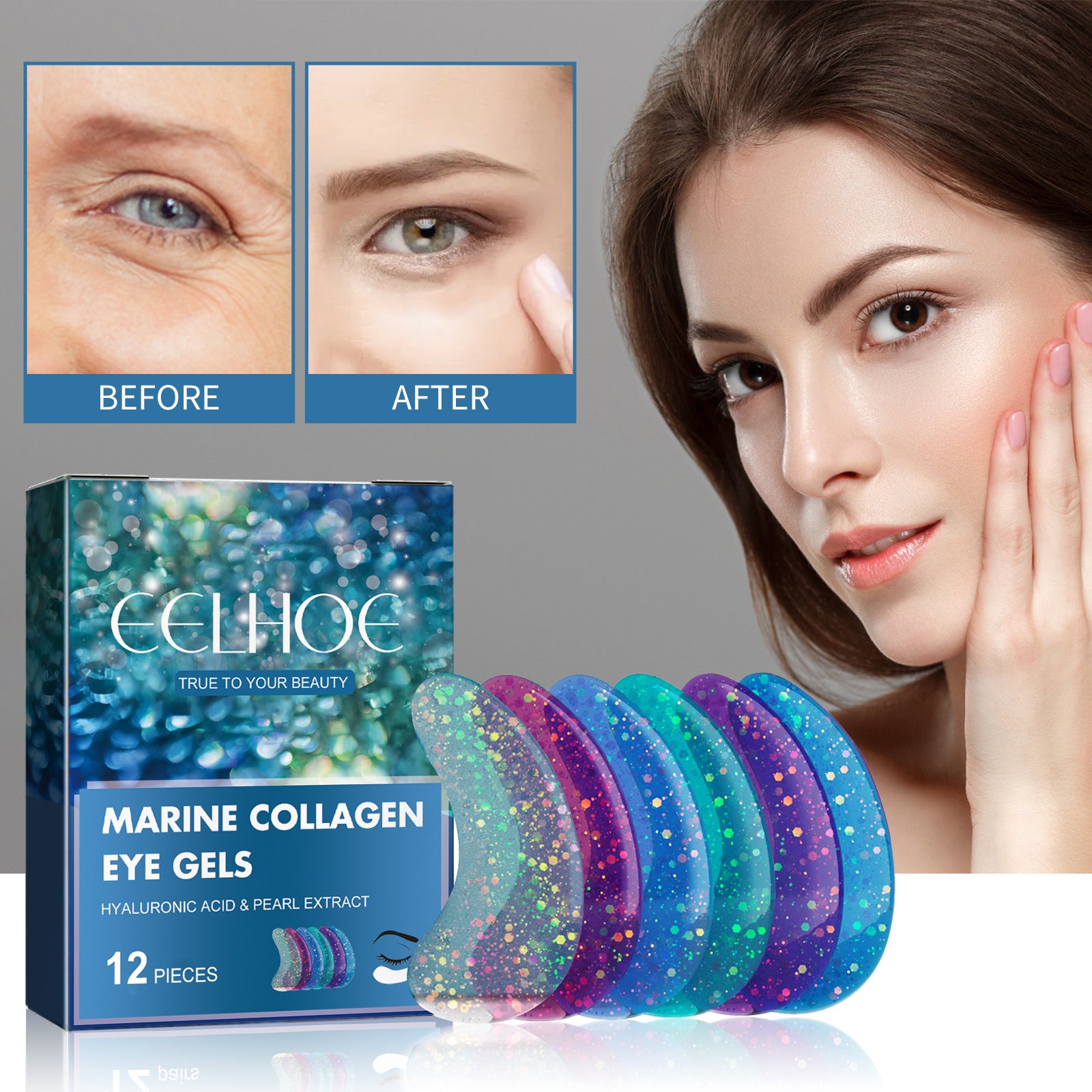 EELHOE Eye Gel Patch Moisturizes Skin And Lighens Fine Lines, Bags, Dark Circles, Anti-Aging And Anti-Wrinkle Eye Mask