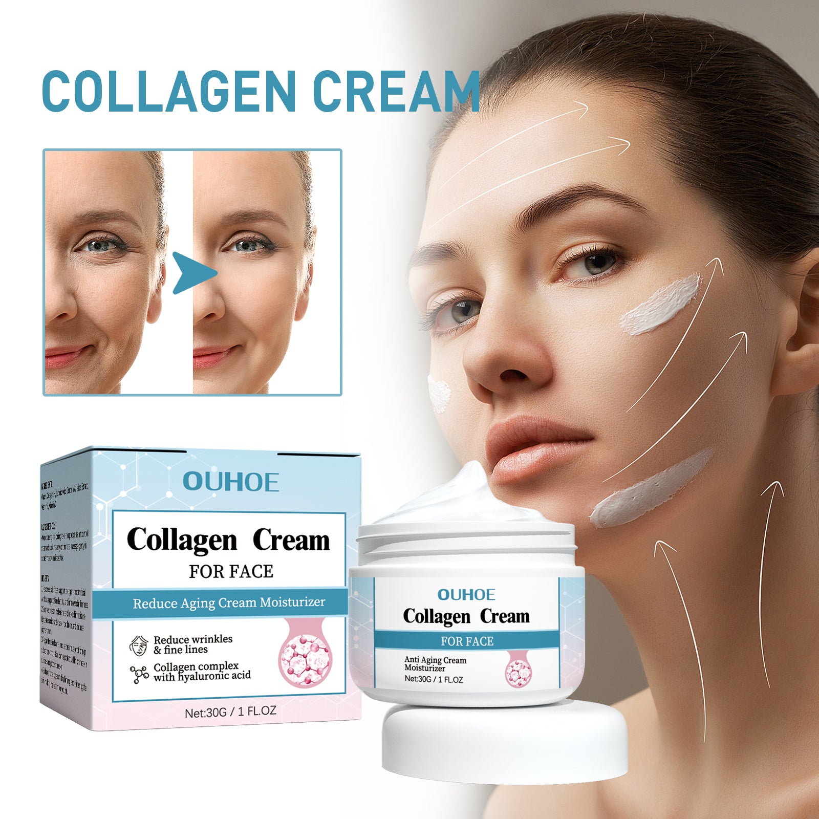 OUHOE Collagen Anti-Wrinkle Cream, Moisturizes Tightens Tender Skin And Anti-aging Face Cream
