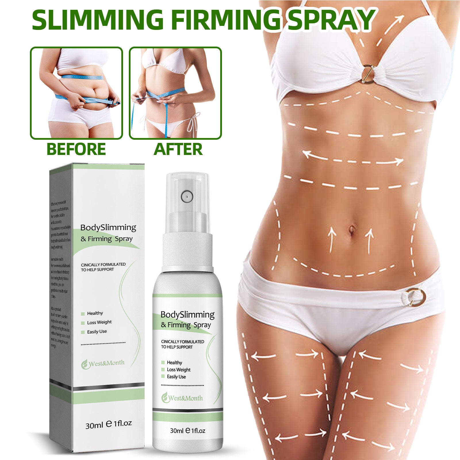 Body Slimming & Firming Spray, Slimming Body Firming Tummy And Arms Light Body And Body Massage Lotion