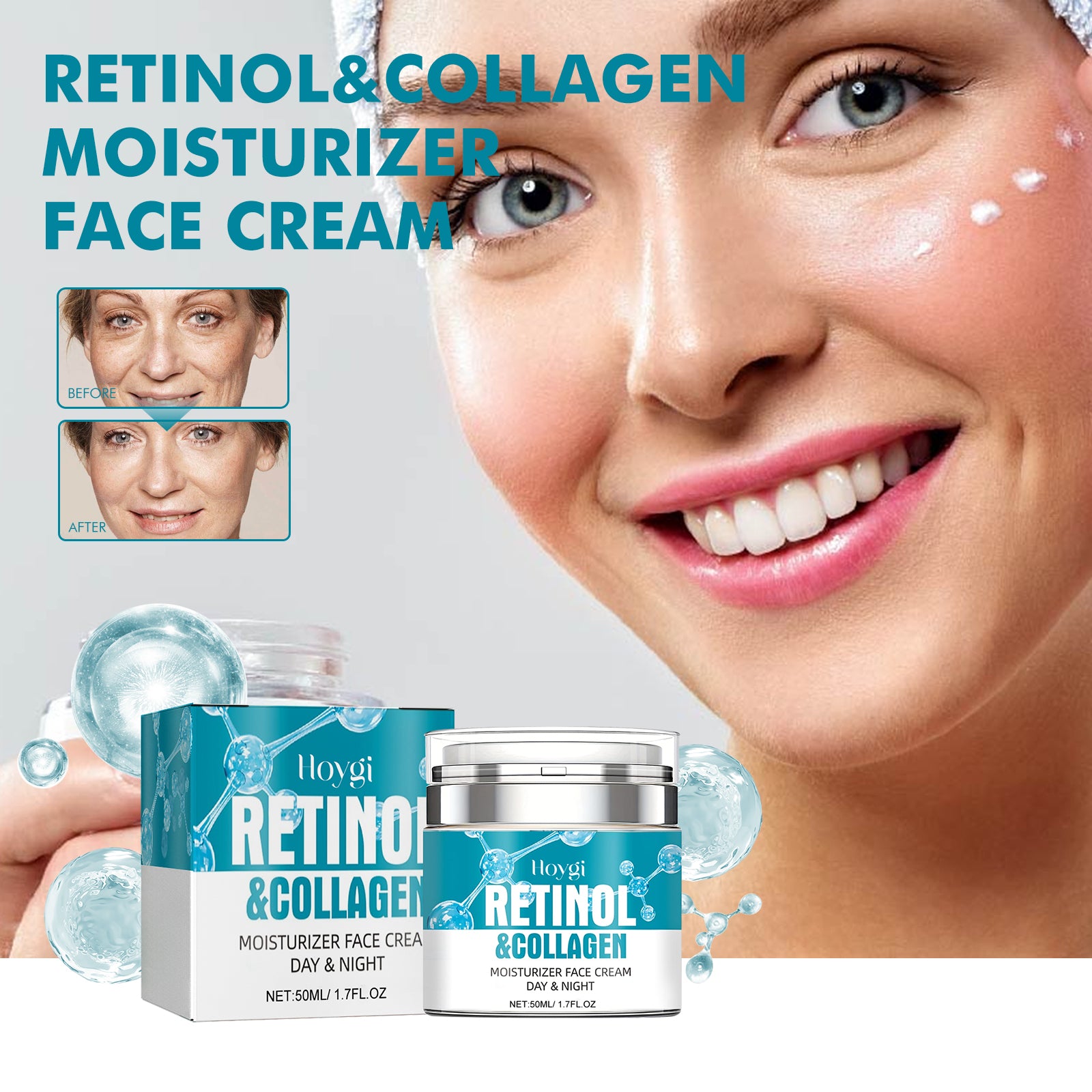 HOYGI Retinol & Collagen Moisturizer Face Cream, Tighten Facial Skin Anti-Wrinkle Anti-Aging Fade Law Wrinkle Skin Cream